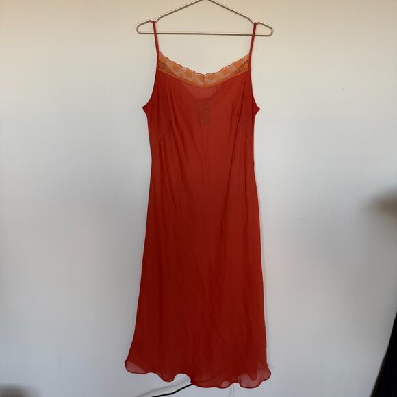 Lennie New York Womens Lace Trim Slip Dress 16 Orange Romantic Y2K Lingeriecore - Picture 2 of 6